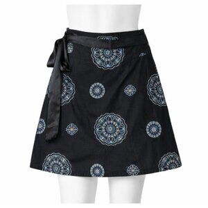 Heart and Soul Black Cotton Embroidered Wrap Skirt Boho Medallion Small 3